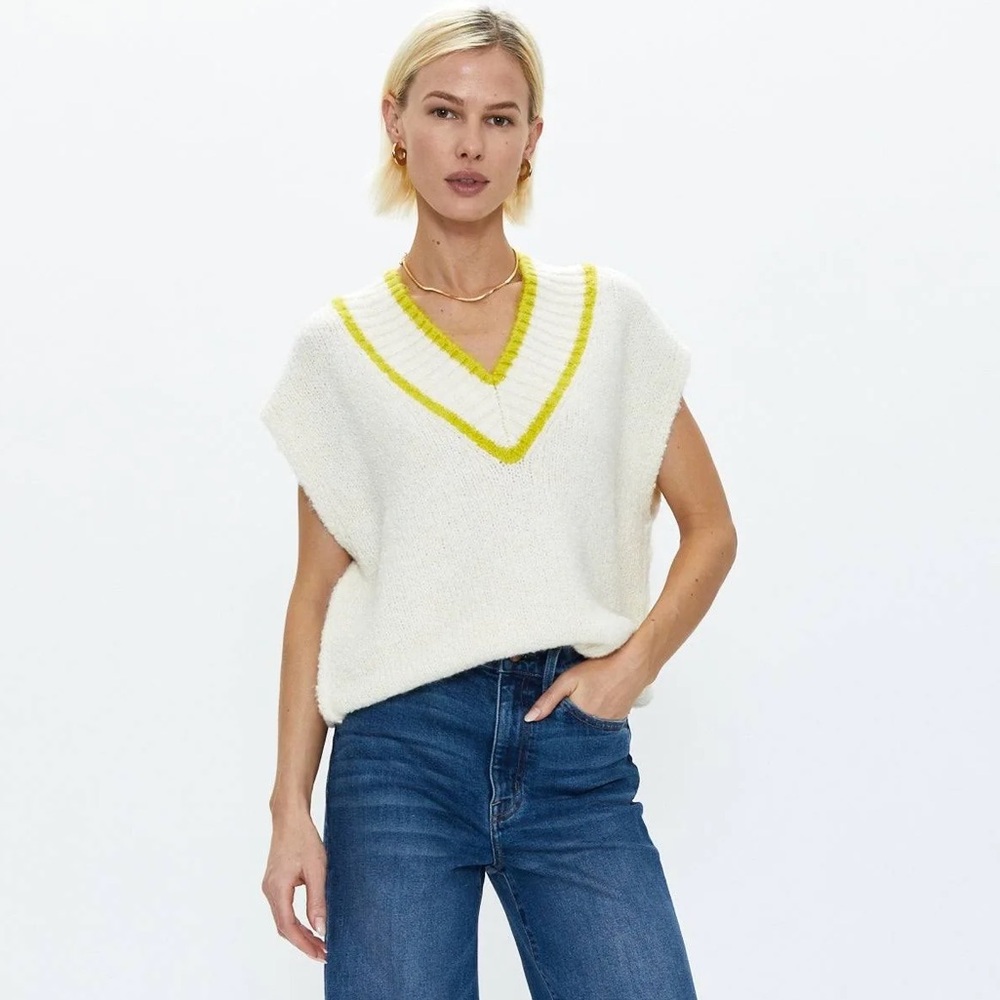 Pistols V-Neck Sweater Vest White with Yellow Trim